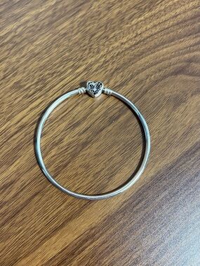 Pandora Silver Heart Clasp Bangle Bracelet - Silver